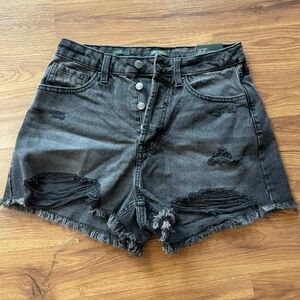 High-Rise Distressed Women’s Black Denim Shorts Size 6 NWT